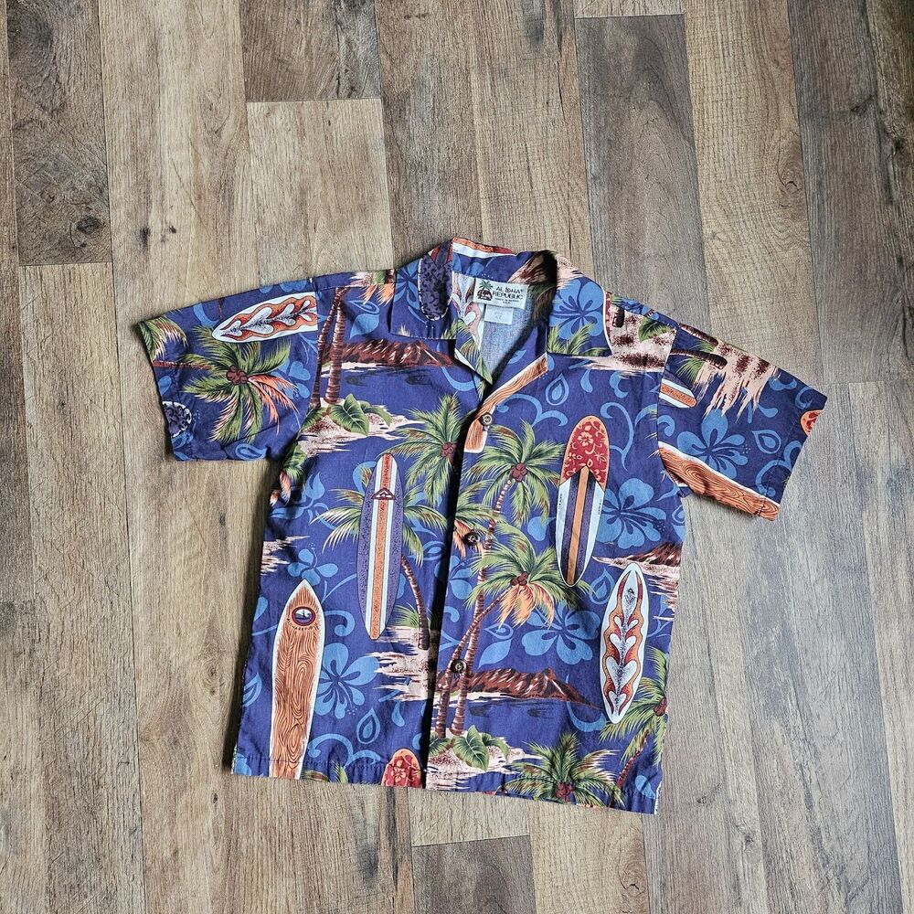 Vintage Aloha Republic Hawaiian Shirt Kids 4T Surfboard Print Made in...